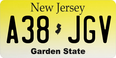 NJ license plate A38JGV
