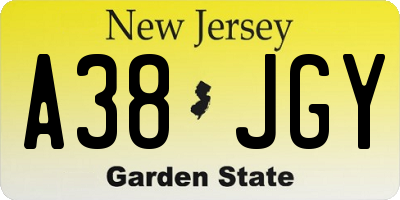 NJ license plate A38JGY