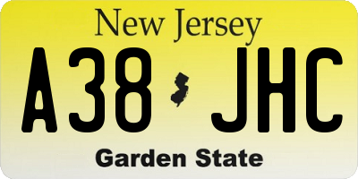 NJ license plate A38JHC