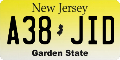 NJ license plate A38JID
