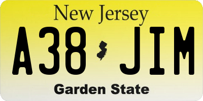 NJ license plate A38JIM