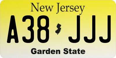 NJ license plate A38JJJ