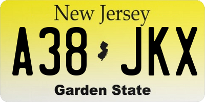 NJ license plate A38JKX