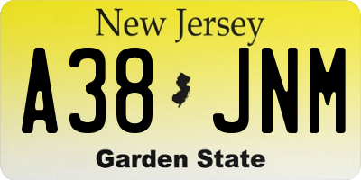 NJ license plate A38JNM