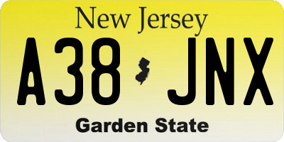 NJ license plate A38JNX