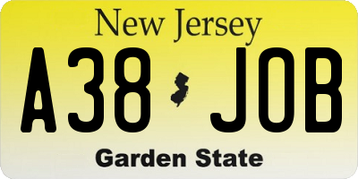 NJ license plate A38JOB