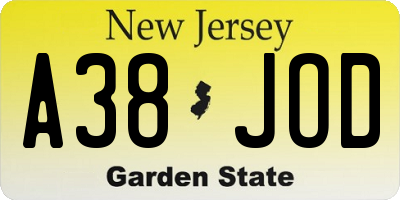 NJ license plate A38JOD