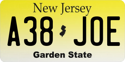 NJ license plate A38JOE
