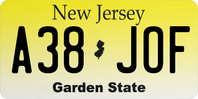 NJ license plate A38JOF
