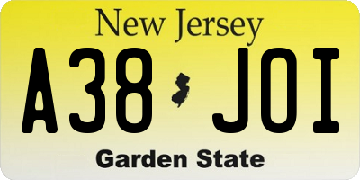 NJ license plate A38JOI