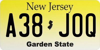 NJ license plate A38JOQ