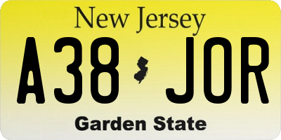 NJ license plate A38JOR