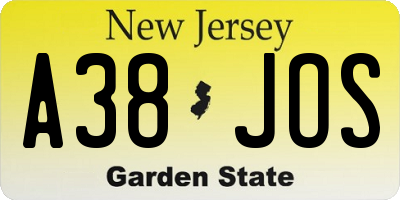 NJ license plate A38JOS