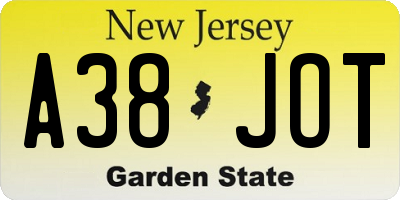 NJ license plate A38JOT