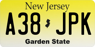 NJ license plate A38JPK