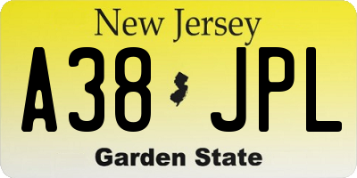 NJ license plate A38JPL