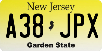NJ license plate A38JPX
