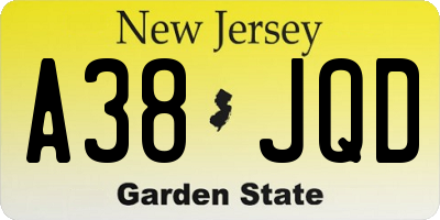 NJ license plate A38JQD