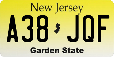 NJ license plate A38JQF