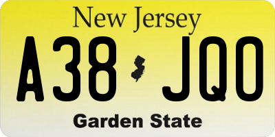 NJ license plate A38JQO