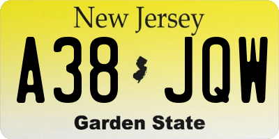 NJ license plate A38JQW