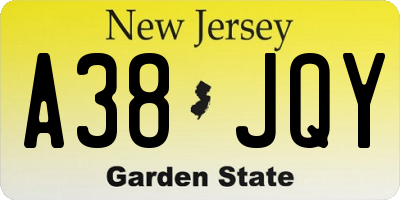 NJ license plate A38JQY
