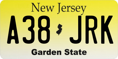 NJ license plate A38JRK