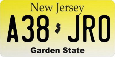 NJ license plate A38JRO