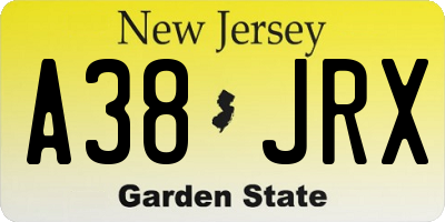 NJ license plate A38JRX