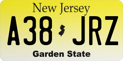 NJ license plate A38JRZ