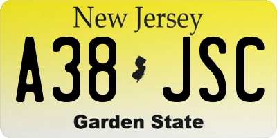 NJ license plate A38JSC