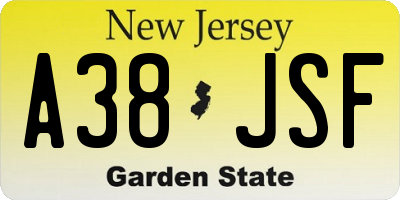NJ license plate A38JSF
