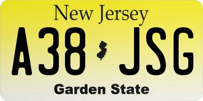 NJ license plate A38JSG