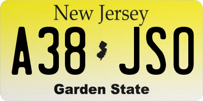 NJ license plate A38JSO