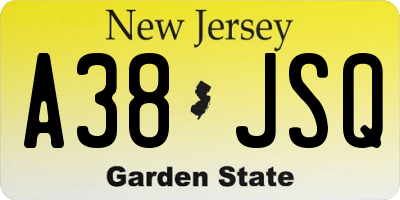 NJ license plate A38JSQ
