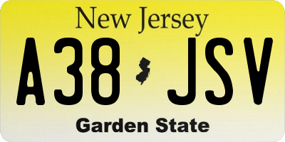NJ license plate A38JSV