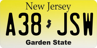 NJ license plate A38JSW