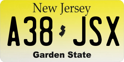 NJ license plate A38JSX