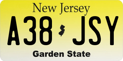 NJ license plate A38JSY