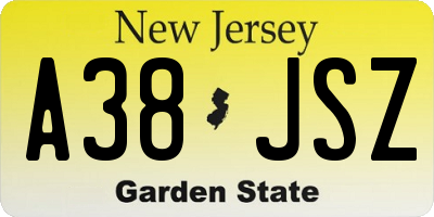 NJ license plate A38JSZ
