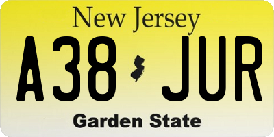 NJ license plate A38JUR