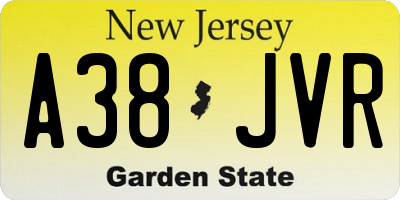 NJ license plate A38JVR