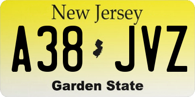 NJ license plate A38JVZ