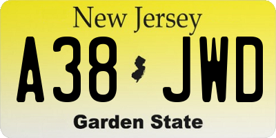 NJ license plate A38JWD