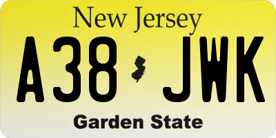 NJ license plate A38JWK