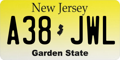 NJ license plate A38JWL
