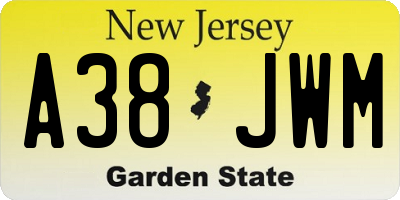 NJ license plate A38JWM