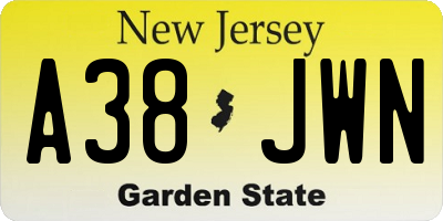 NJ license plate A38JWN
