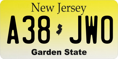 NJ license plate A38JWO