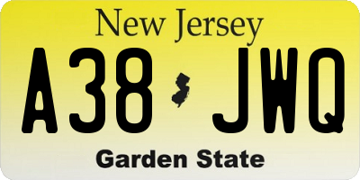 NJ license plate A38JWQ